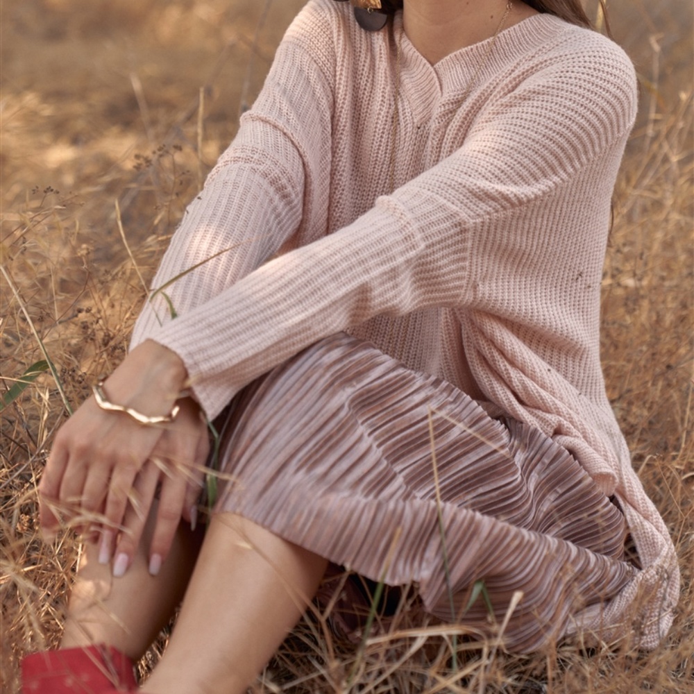 Rose Gold Metallic Holographic Shimmer Midi Skirt